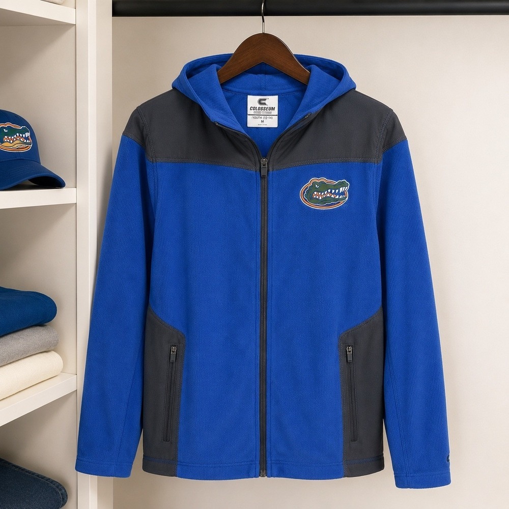 Florida Gators YOUTH M(12-14) Hooded Jacket Colosseum Full Zip Fleece Blue Black - Picture 3 of 14